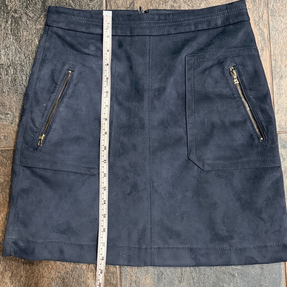 LOFT Dark Blue Suede Mini Skirt with Zipper Details - Picture 6 of 6